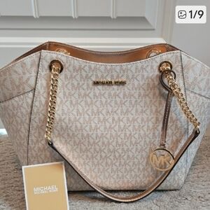 Michael Kors Beige Tote Bag with Rose Gold Accents